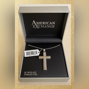 American Exchange Stainless Steel Cross Pendant Necklace 26" Chain